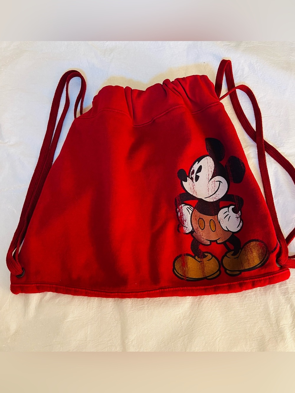 Disneyland Resort Mickey Mouse Red Fleece Drawstring Backpack Bag Disney Fan